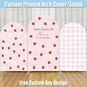 Arco de fondo para baby shower con diseño de fresas, soporte para decoración de fiestas de baby shower de niña dulce, paneles de pared arqueados de color rosa pastel personalizados de Chiara G327