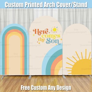 Here Comes the Son Arch Achtergrond Cover Stand Leisteen Blauw Jongen Babyshowerfeest Zonneschijn