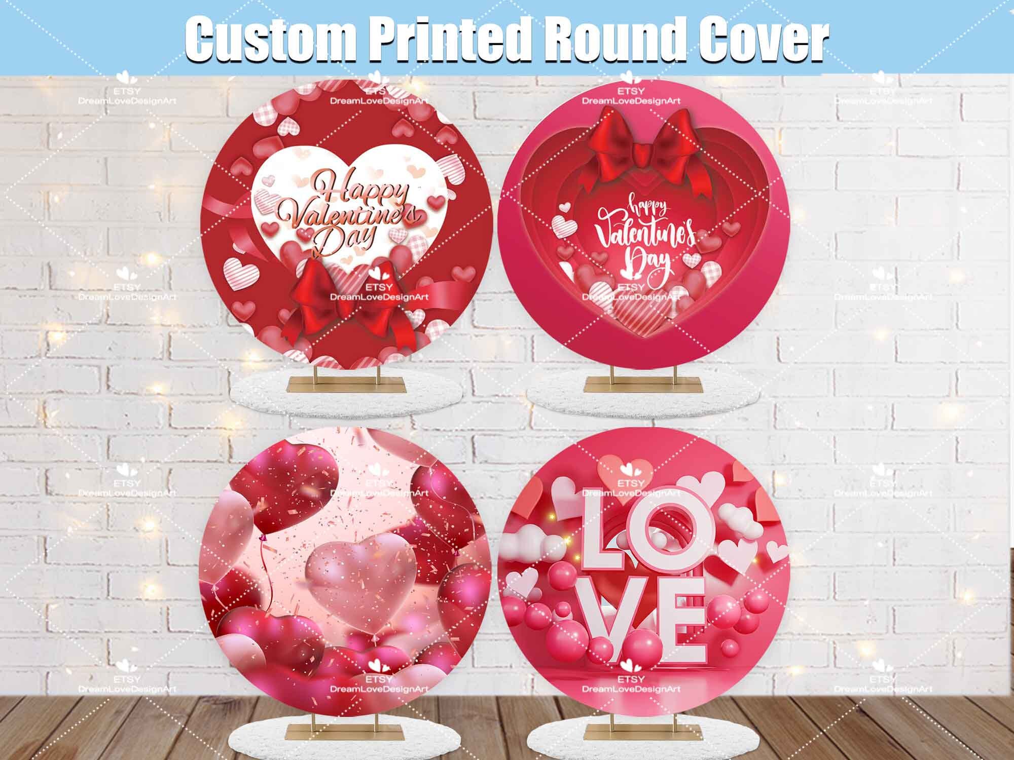 Happy Valentine's Day Round Backdrop Cover Love Red Heart Romantic Custom Engagement Anniversary Party Circle Photo Background Personalized