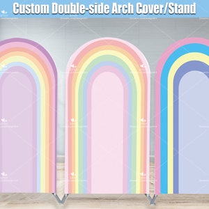 Rainbow Arch Backdrop Double-sided Cover Arched Stand Frame Fabric Custom Arch Wall Backdrop Party Pastel Balloons Arch Round Photo Birthday