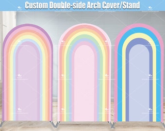 Sfondo ad arco arcobaleno Copertura fronte-retro Supporto ad arco Cornice in tessuto Sfondo ad arco personalizzato Sfondo per feste Palloncini pastello Arco rotondo Foto Compleanno