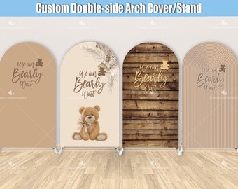 Bear Baby Shower Arch Backdrop We can Bearly Wait Party Balloons Arch Stand Frame Double-sided Cover Chiara Backdrop Arched Wall Round Photo