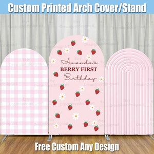 Fondale per fondale ad arco di fragole, supporto per festa di primo compleanno, bacca, personalizzato, rosa, per bambina, doccia, ad arco, pannelli da parete Chiara personalizzati G244