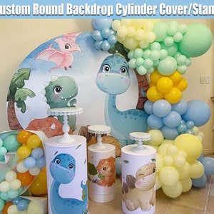 Cartoon Dinosaur Round Backdrop,Dinosaur Backdrop,Dinosaur Round Cover,Dinosaur Circle Backdrop,Baby Birthday Party Girl Boy Cylinder R024