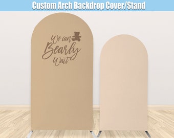 Bear Baby Shower Arch Backdrop We can Bearly Wait Party Balloons Arch Stand Frame Double-sided Cover Arch Backdrop Arch Wall Round Photo