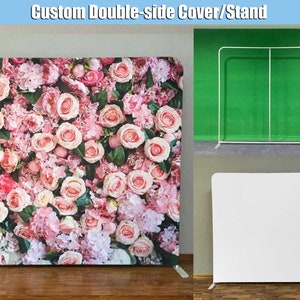 Flowers Wall Backdrop Double-sided Cover Stand Frame Custom Roses Square Backdrop Birthday Bridal Shower Party Solid Color Rectangle Photo