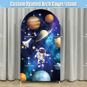 Outer Space Astronaut Arch Backdrop Cover Stand Universe Star Baby Boy First 1st 2nd Birthday Party