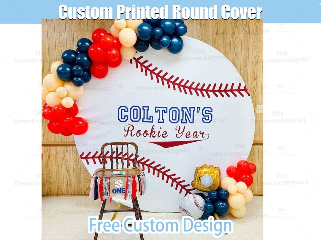 Circle Vivid White Red Baseball Birthday Backdrop