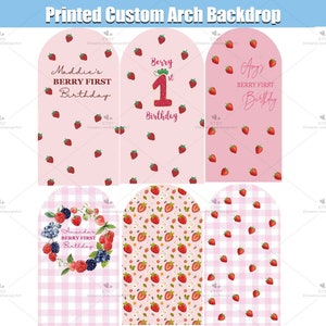 Strawberry Arch Backdrop Cover Stand Berry First 1st Birthday Party Custom Pink Baby Girl Shower Arched Chiara Wall Panels Personalized G208