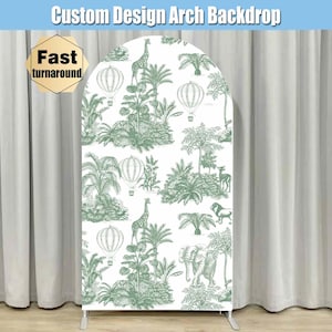 Safari Toile de Jouy Arch Backdrop Cover Chinoiserie Jungle Adventure Wild Animals Baby Shower Wild One Birthday Party Stand Chiara Wall