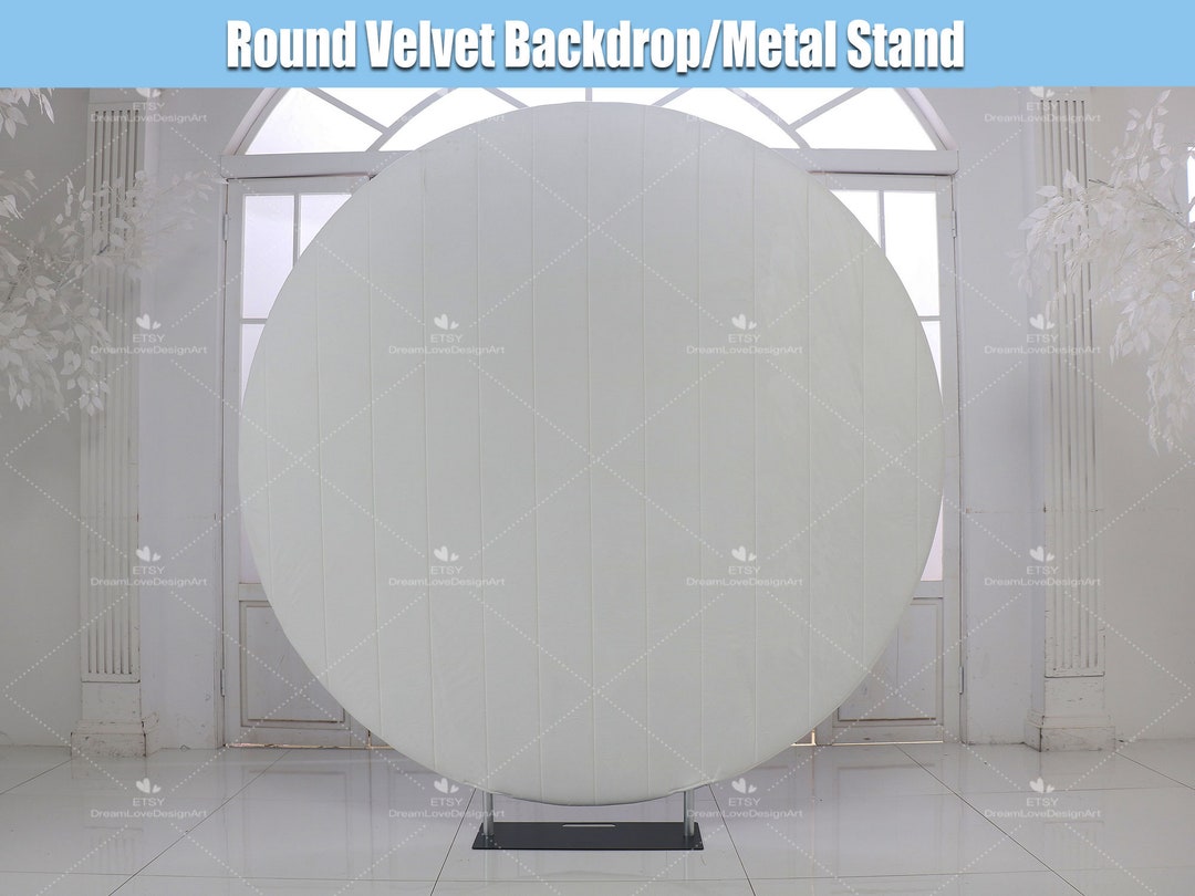 Velvet Round Backdrop Cover White Metal Stand Birthday Party Etsy