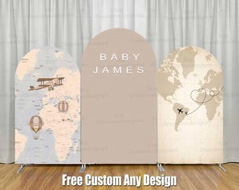 Adventure Arch Backdrop Cover Stand Hot air balloon Airplane Baby Shower Boy Awaits Begin Travel Birthday Party Chiara Wall L001