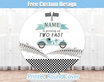 Two Fast Round Backdrop Cover Green Blue Race Racing Car Baby Boy 2nd One 1st Birthday Circle Backdrop Custom Arch Garland Party 6ft 7ft