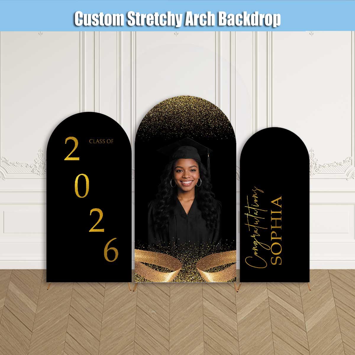 2026 Graduation Arch Backdrop Cover Stand Black and Gold Class of 2026 ...