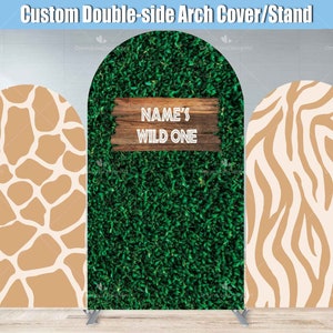 Wild One Arch Backdrop Cover Stand Frame Custom Baby Boy 1st Birthday Safari Jungle Chiara Wall Grass Leaves Arched Panel Kids Summer G376