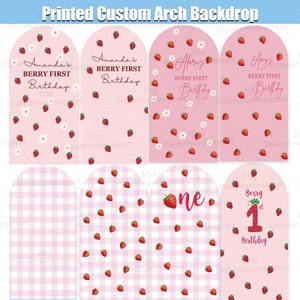 Strawberry Arch Backdrop Cover Stand Berry First 1st Birthday Party Custom Pink Baby Girl Shower Arched Chiara Wall Panels Personalized