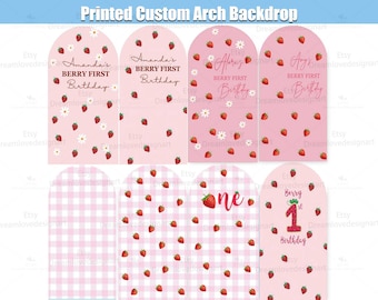 Fraise arche toile de fond support baie premier 1er anniversaire fête personnalisé rose bébé fille douche arqué chiara panneaux muraux personnalisés
