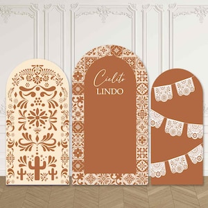 Cielito Lindo Baby Shower Arch Backdrop Cover Brown Talavera Terracotta Baby Girl Mexican Fiesta Party Pastel Custom Chiara Wall Sign Fabric