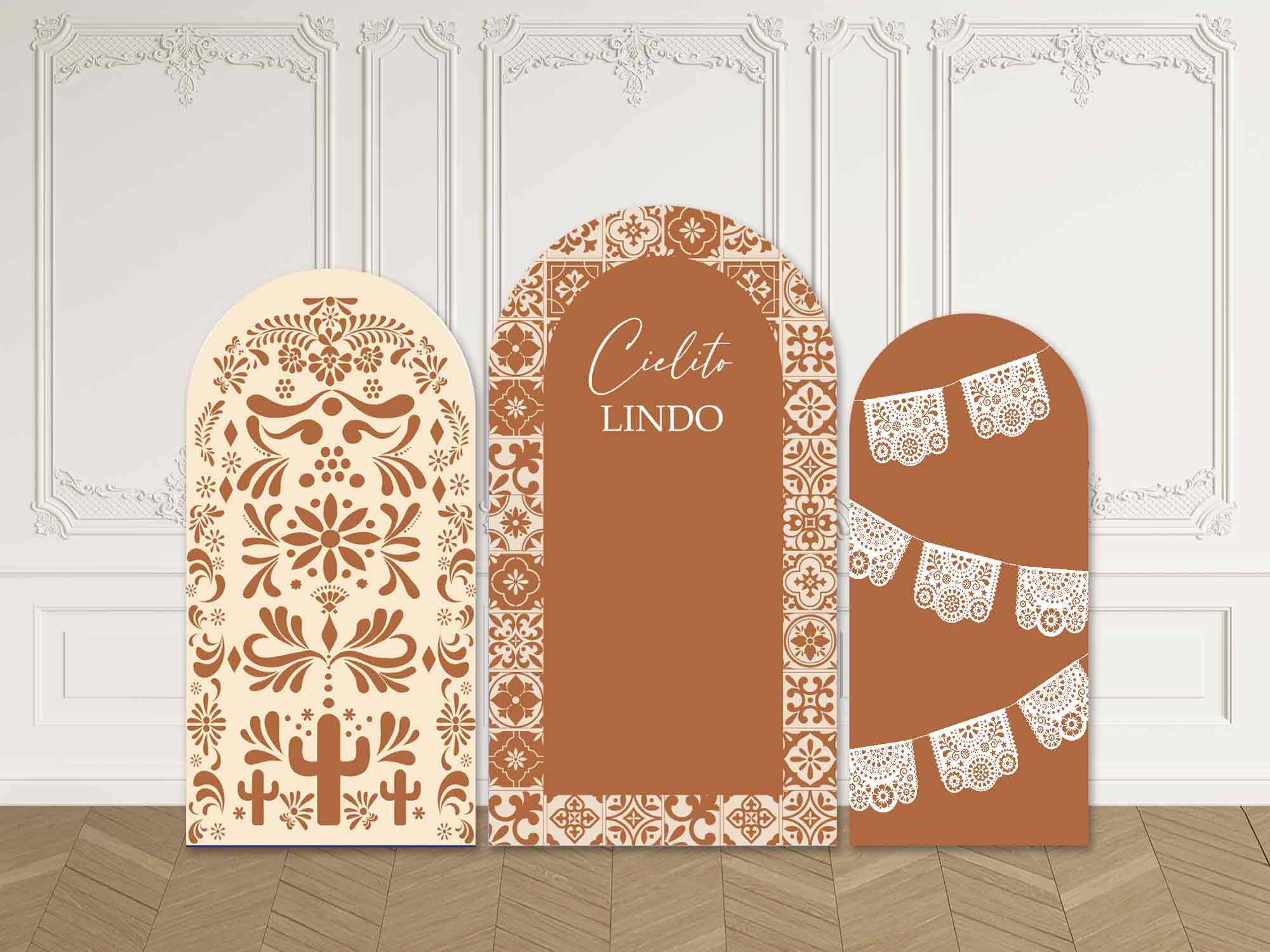 Cielito Lindo Baby Shower Arch Backdrop Cover Brown Talavera Terracotta Baby Girl Mexican Fiesta Party Pastel Custom Chiara Wall Sign Fabric
