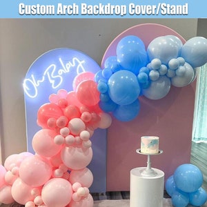 Roze blauwe boogachtergrond dubbelzijdige cover aangepaste jongen of meisje babyshower gender onthullen boogachtergrond partijballonnen boogfotobanner