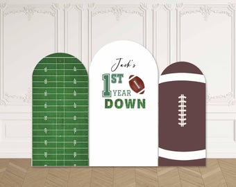First Year Down Birthday Arch Backdrop Cover Football Party Baby Boy 1st Custom Sports Chiara J088