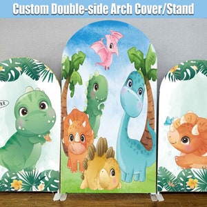 Dinosaur Arch Backdrop Cover Fabric Cartoon Boy Baby Birthday Dino Forest Party Balloons Stand Frame Arched Chiara Wall Round Photo Sign