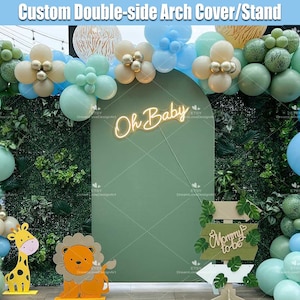 Sage Green Arch Backdrop Cover Stand Frame Custom 1st Birthday Panels Party Baby Girl Birthday Garland Curved Chiara Wall Arched Background