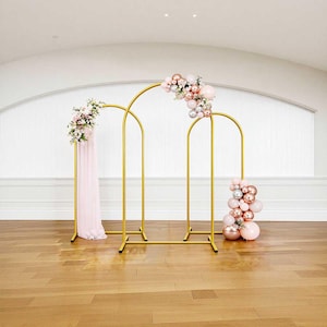 Gold Metal Arch Stand Frame Set of 3 Wedding Backdrop 6ft 6.6ft 7.2ft Arched Birthday Party Shower