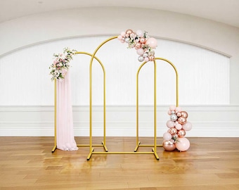 Gold Metal Arch Stand Frame Set of 3 Wedding Backdrop 6ft 6.6ft 7.2ft Arched Birthday Party Shower