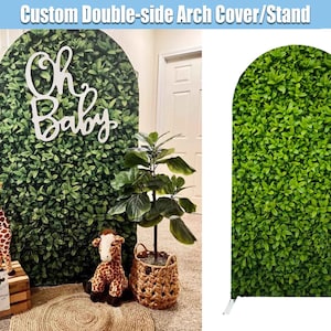 Supporto per fondale ad arco con erba verde, personalizzato, con foglie verdi, pannello per fondale da parete Chiara, per feste di compleanno, con foto rotonde, per addio al nubilato
