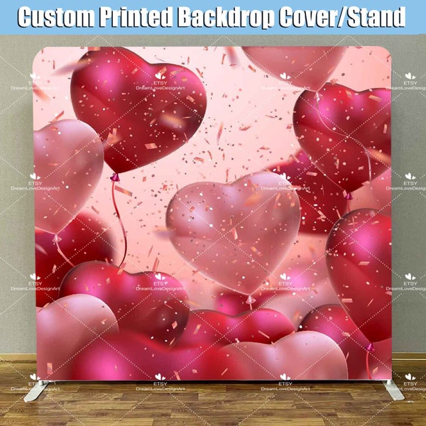 Valentine's Day Square Photobooth Backdrop Custom Cover Stand Red Heart Romantic Wall Party Background Bridal Shower Photo Booth Studio