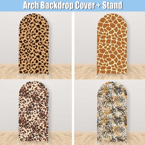 Leopard Pattern Arched Backdrop Fabric Animals Texture Print Cover Custom Party Arch Wall Jungle Safari Round Birthday Shower Photo Banner