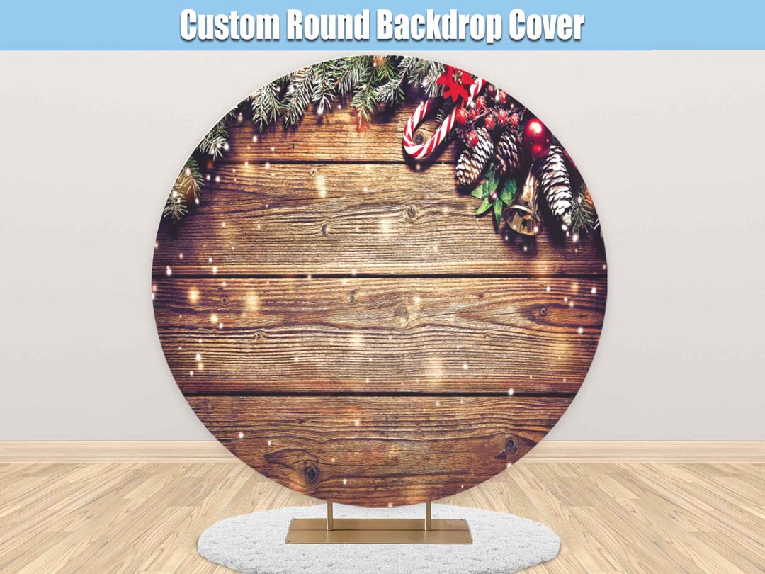 Christmas Round Backdrop 7.2ft - Rustic Wooden Snowflake Circle Photo Background For Parties