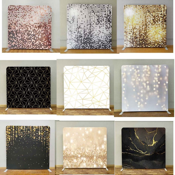 Photobooth Quadrat Hintergrund Studio Custom Cover Stand Wand Party Fotografie Hintergrund Geburtstag Dusche Photo Booth Banner Gold Schwarz Bokeh