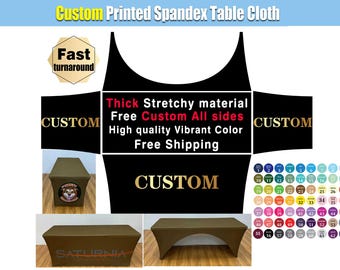 Custom Spandex Tablecloth Stretchy Fitted Cover Thick Table Cloth Personalized Logo 4ft 6ft 8ft Vendor Event Business Trade Craft Show