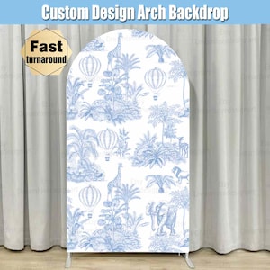 Safari Toile de Jouy Arch Backdrop Cover Chinoiserie Jungle Adventure Wild Animals Baby Shower Wild One Birthday Party Stand Chiara Wall
