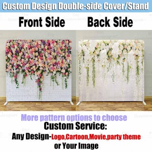 Rose Flowers Wall Square Photobooth Backdrop Custom Cover Stand Pink White Floral Party Background Birthday Bridal Shower Photo Booth Studio
