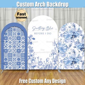 Bridal Shower Arch Backdrop Cover Stand Something Blue Before I Do Toile Floral Chinoiserie Baby Girl Party Custom Arched Chiara Wall Panels
