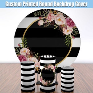 Round Backdrop Cover Custom Woman Birthday Party Circle Photo Background Circular Cylinder Pedestal Cover Girl Bridal Shower Wedding