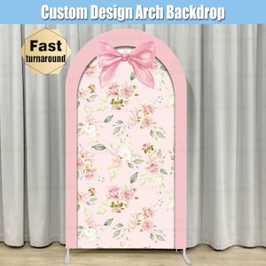 Pink Bow Arch Backdrop Cover Stand Toile Bridal Coquette Baby Bridal Shower Girl Party Custom Floral First Birthday Arched Chiara Wall Panel