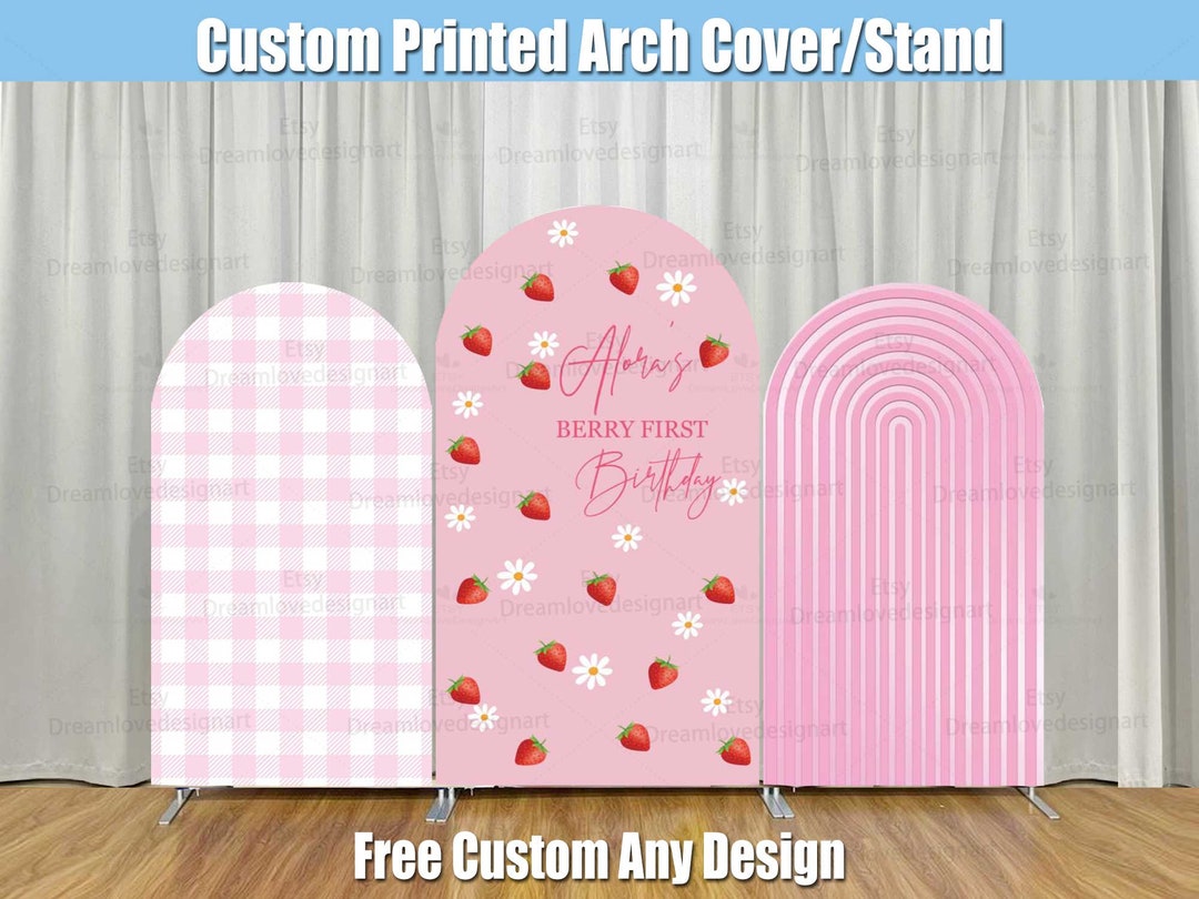 Aperturee Strawberry Pink Plaid 1st Birthday Arch Backdrop