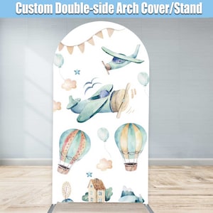 Boy Baby Shower Arch Backdrop Adventure Awaits Party Balloons Arch Stand Frame Double-sided Cover Arch Backdrop Arch Wall Round Photo
