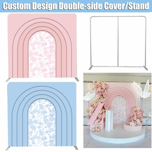 Large Floral Square Party Backdrop Cover with Stand Pink Blue Baby Bridal Shower Photobooth Wall Party Background Birthday Wedding Arch