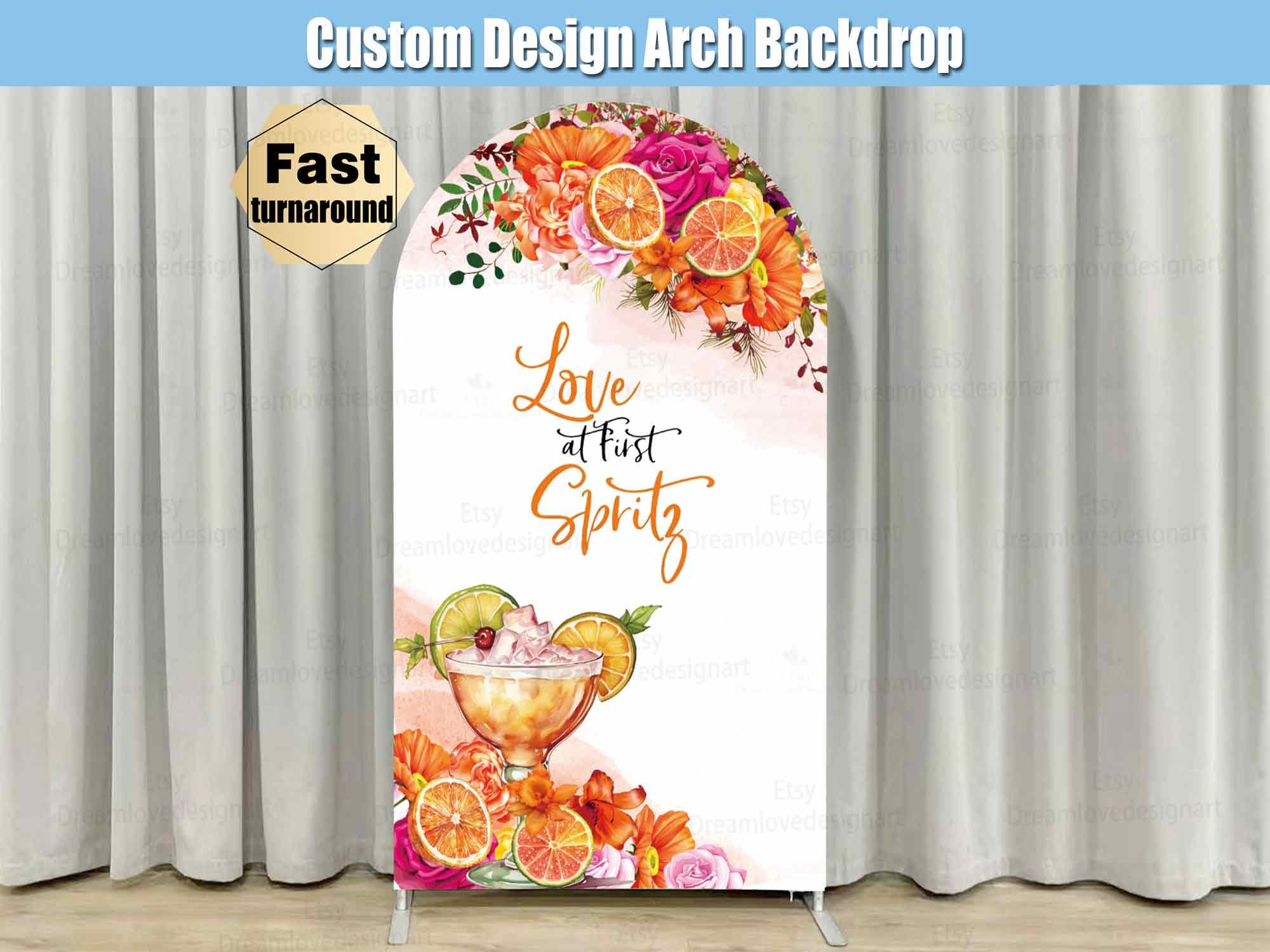 Love at First Spritz Bridal Shower Arch Backdrop Cover Stand Fuchsia Custom Summer Bride Hot Pink Orange Pool Party Birthday Girl Floral