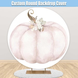 Bohemian Pumpkin Round Backdrop Cover Pink Boho Autumn Girl Baby Shower Party Little Pumpkin is on the Way Circle Fall Birthday Arch AR21