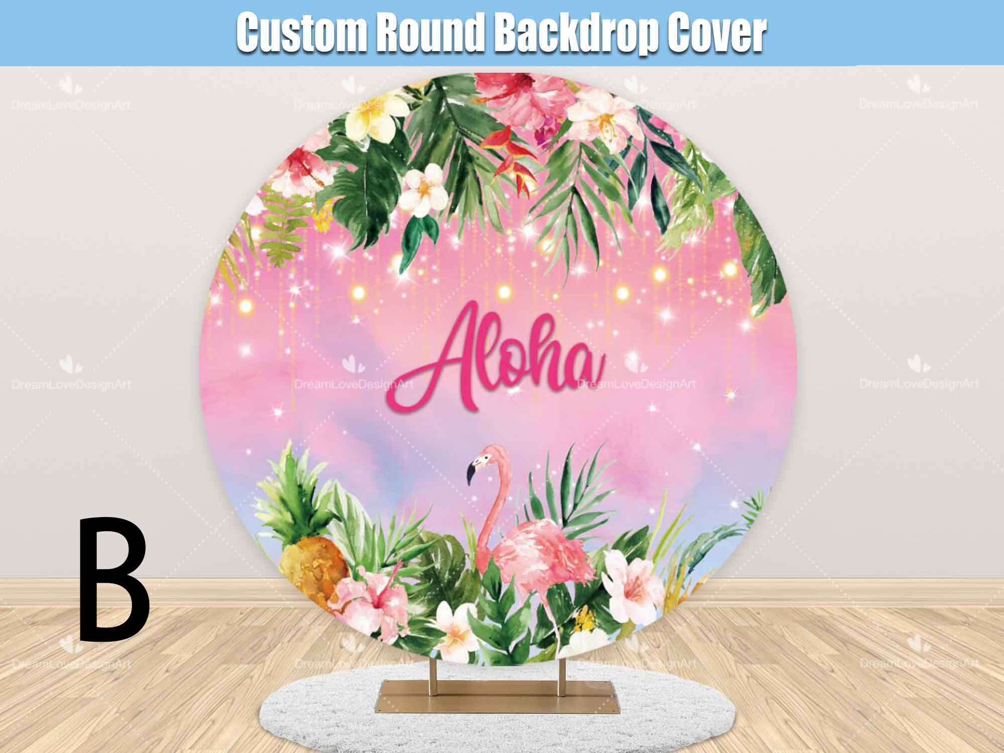 Aloha Round Backdrop Summer Tropical Birthday Pool Party Backdrop Luau ...