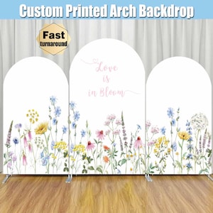 Love in Bloom Bridal Shower Arch Backdrop Cover Pink Wildflowers Bride to be Floral Party Custom Arched Chiara Panels Stand
