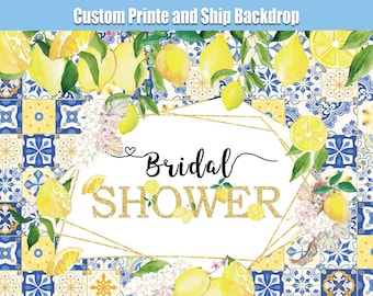 Mediterranean Lemon Bridal Shower Backdrop Girl Bride to be Positano Tiles Morocco Party Main Squeeze Amalfi Coast Photo Banner Background