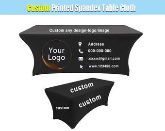 Custom Printed Spandex Table Cloth Stretch Fitted Cover Personalized Logo 4ft 6ft 8 ft Tablecloth Vendor Event Business Trade Craft Show