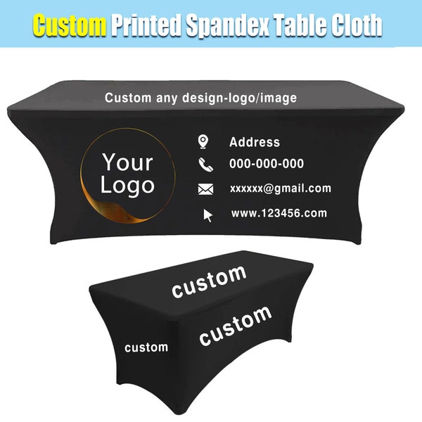 Custom Printed Spandex Table Cloth Stretch Fitted Cover Personalized Logo 4ft 6ft 8 ft Tablecloth Vendor Event Business Trade Craft Show